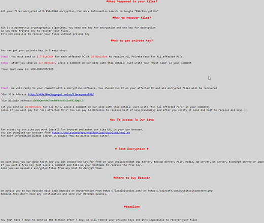 Ransom note displayed by SamSam/Samas ransomware